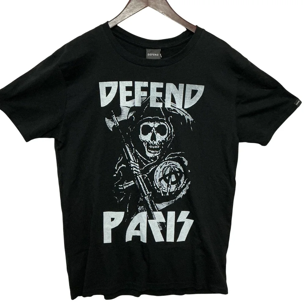 Defend Paris Graphic T-Shirt‎ Mens XL Black New Peace Tour Grim Reaper Anarchy